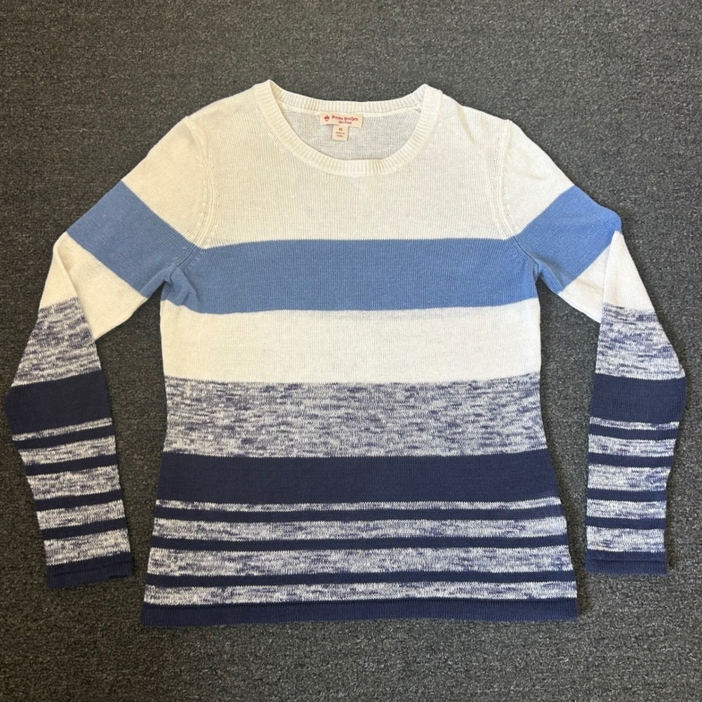 Brooks Brothers‎ Red Fleece Linen Crewneck Sweater Blue White Striped Womens XS